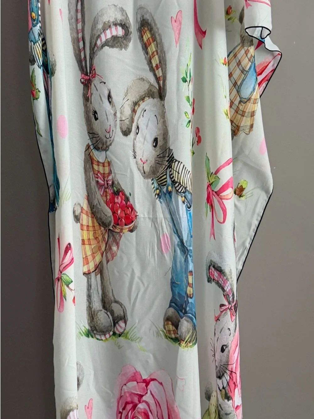 Watercolor Bunny Scarf Storybook Rabbit Long Luxury Wrap Rare Whimsical - Picture 8 of 8